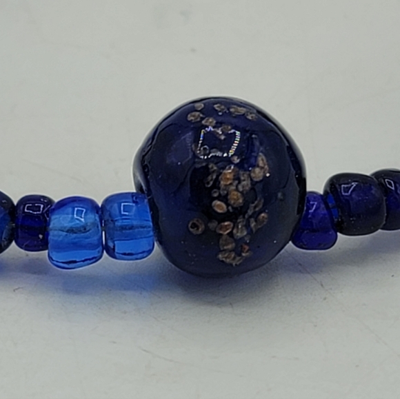 Handmade Cobalt Blue Glass Bead Bracelet Sun Charm Boho Artisan Jewelry 1990s - Picture 6 of 11